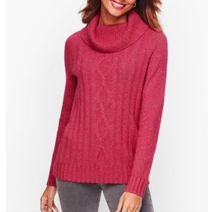 Talbots Women's Merino Wool Cowl Neck Sweater Pink Cable Knit Size 2XP.